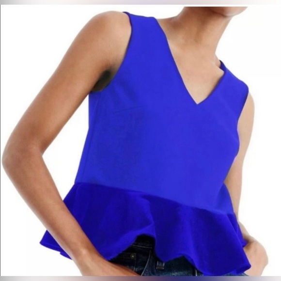 J. Crew Royal Blue Peplum Sleeveless Top- NWT - Picture 1 of 6